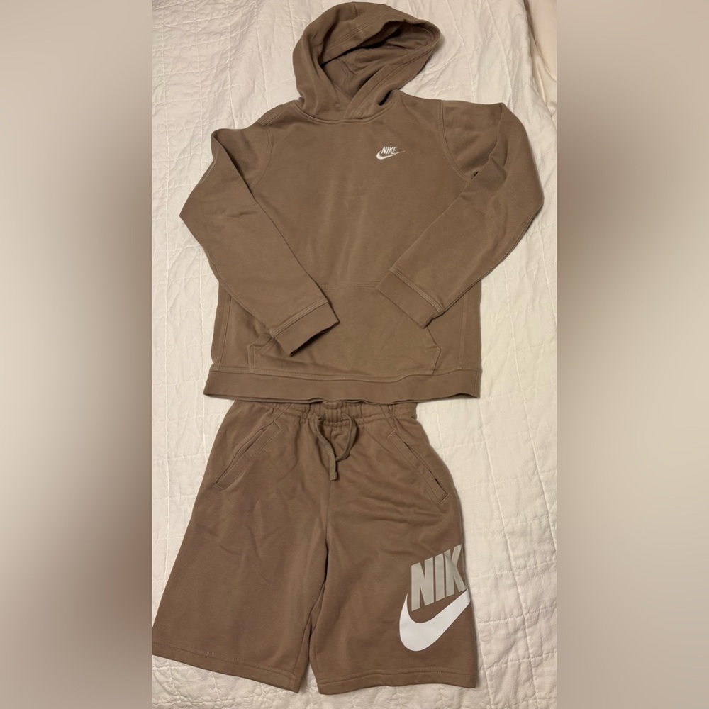 Nike Taupe Sweatshirt and Shorts Set